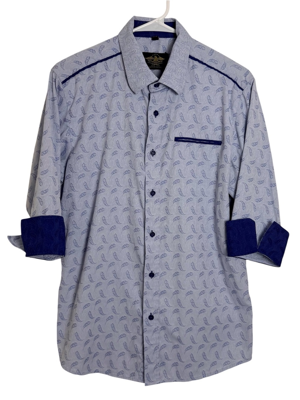 El General Limited Edition Men’s M Paisley Shirt Blue Gray Roll Tab Sleeve